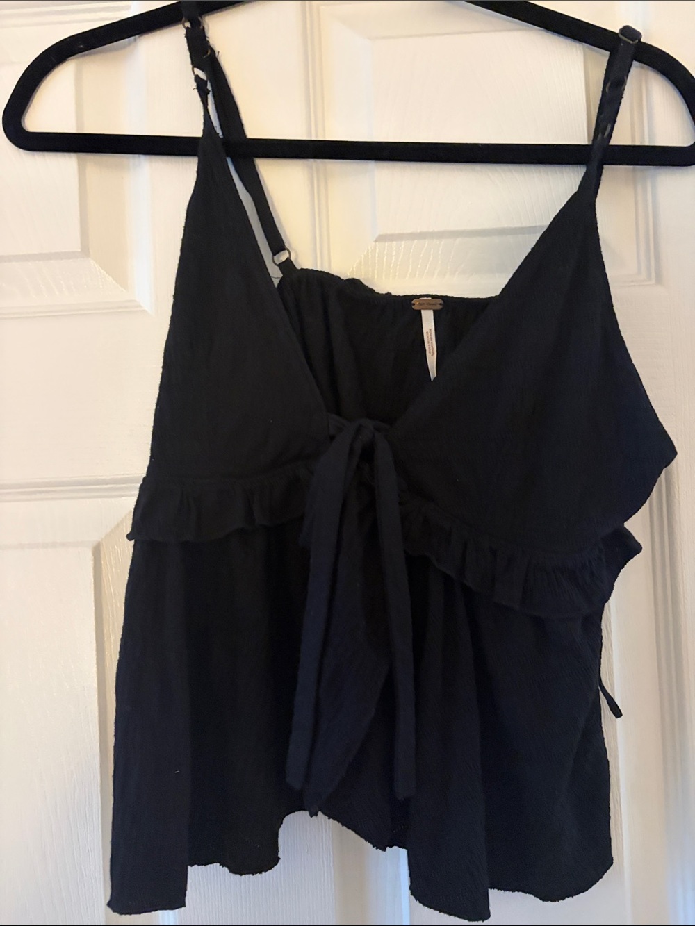 Free People Black Tie-Front Ruffle Hem Camisole
